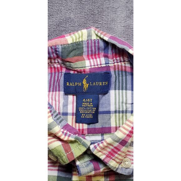 Ralph Lauren Boys Sz 4/4T Short Sleeve Blue Green Checkered Gingham Polo C24-54 - Picture 3 of 7